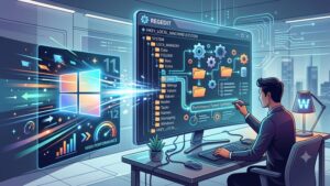 Современная иллюстрация с элементами интерфейса Windows для статьи об ускорении системы через реестр
